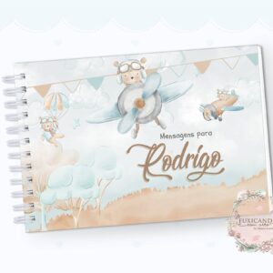 Caderno de Mensagens - Ursinho Aviador Aquarela - Coleção 2022