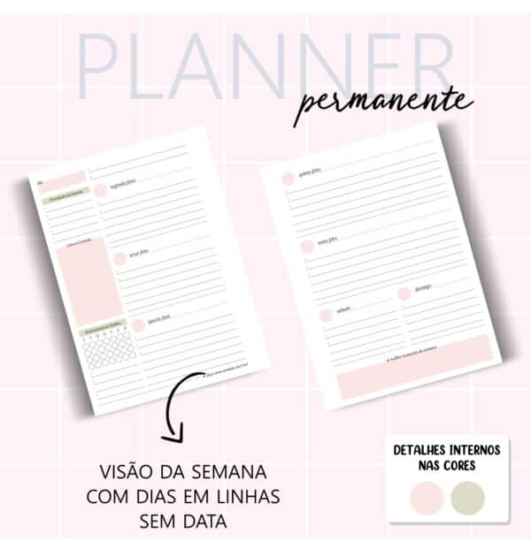 FICHÁRIO/PLANNER - PERMANENTE - Visão Semanal Linhas - Rosa e Nude - Imagem 1