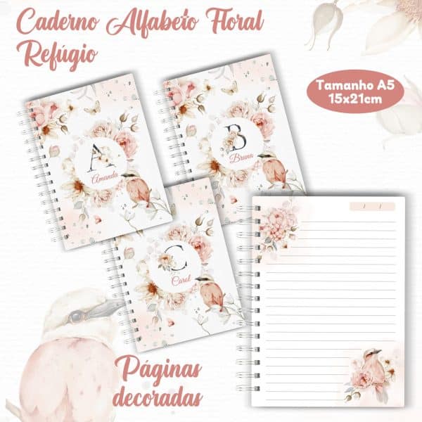 Caderno A5 - CADERNO ALFABETO FLORAL REFUGIO - Imagem 1