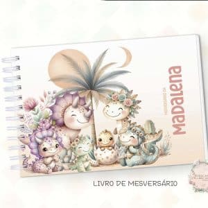 Livro de Mesversário - Dino Baby Menina - Coleção 2025