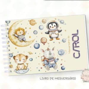 Livro de Mesversário - Safari Astronauta Menina - Coleção 2025