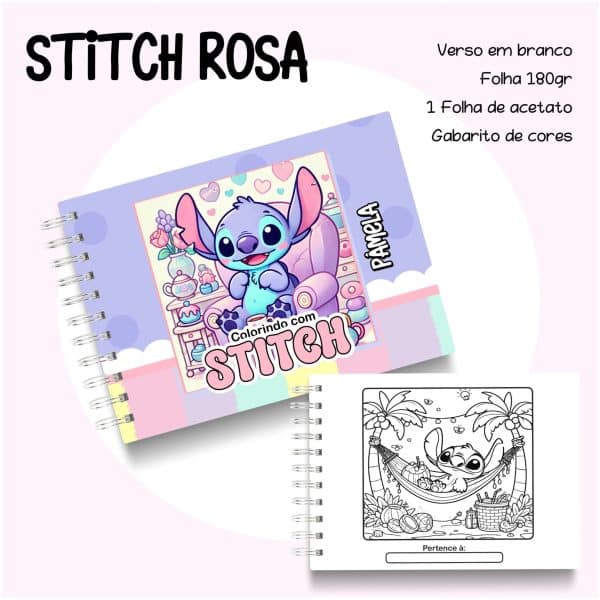 Livro de Colorir Stitch Rosa - Imagem 1