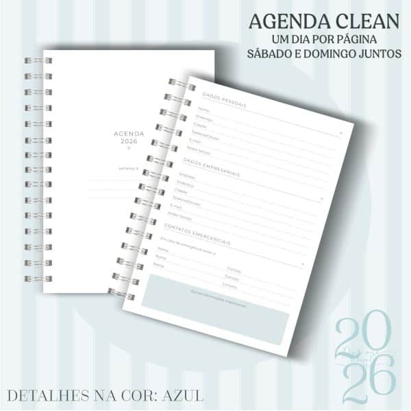 Agenda Clean - 2026 - Azul - escolha a sua capa - Imagem 2
