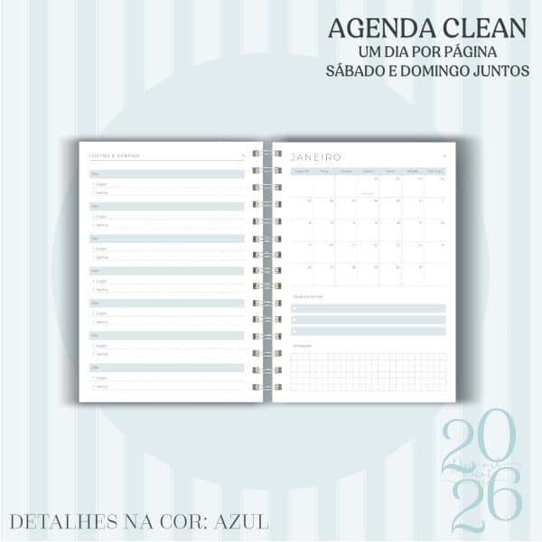Agenda Clean - 2026 - Azul - escolha a sua capa - Imagem 5