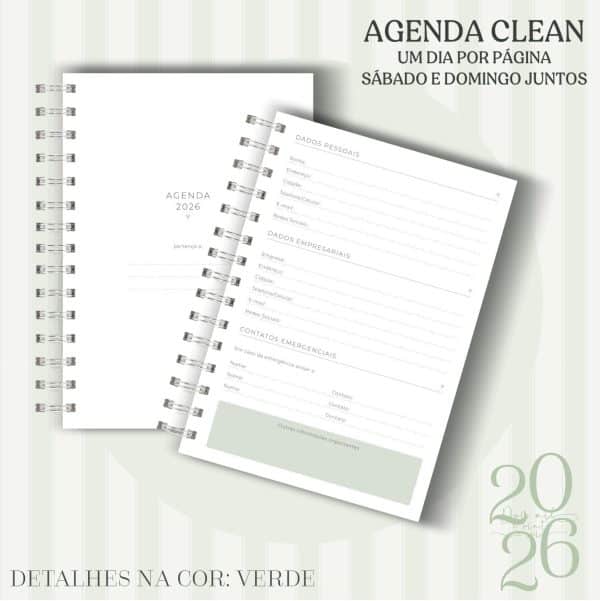 Agenda Clean - 2026 - Verde - escolha a sua capa - Imagem 2