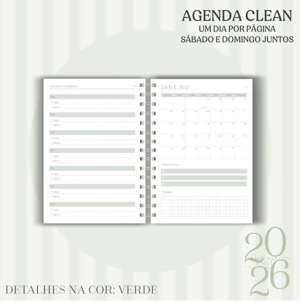 Agenda Clean - 2026 - Verde - escolha a sua capa - Imagem 5