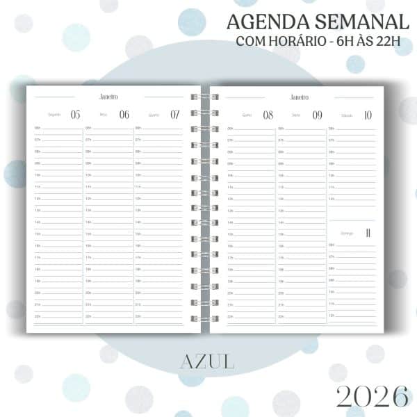Agenda visão semanal A5 (15x21cm) - Azul - 2026 - Imagem 1