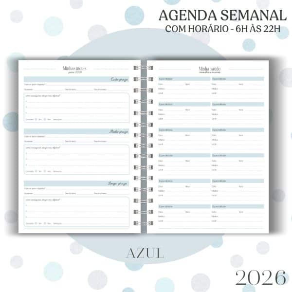 Agenda visão semanal A5 (15x21cm) - Azul - 2026 - Imagem 10