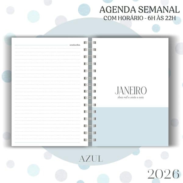 Agenda visão semanal A5 (15x21cm) - Azul - 2026 - Imagem 8
