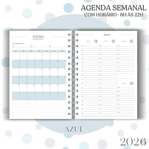 Agenda visão semanal A5 (15x21cm) - Azul - 2026 - Imagem 7