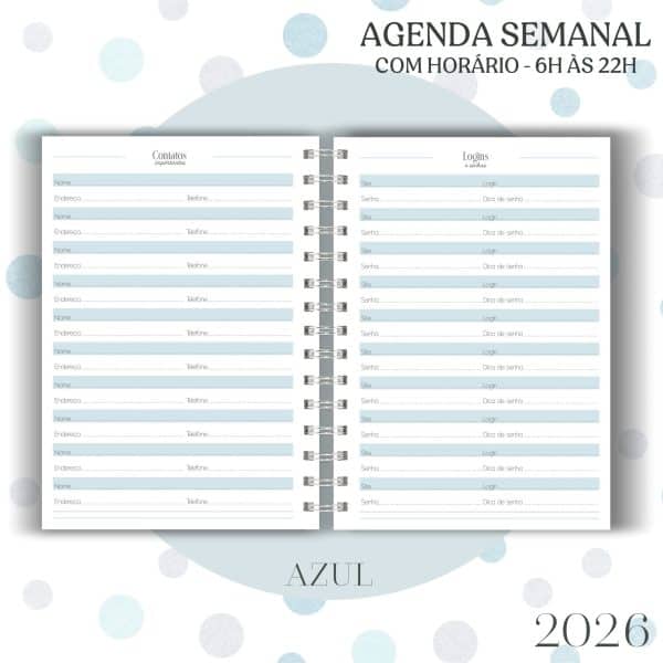 Agenda visão semanal A5 (15x21cm) - Azul - 2026 - Imagem 6