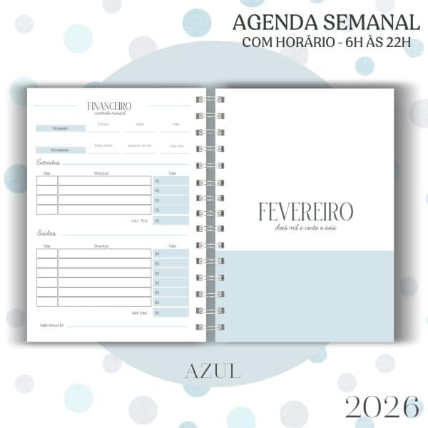 Agenda visão semanal A5 (15x21cm) - Azul - 2026 - Imagem 5