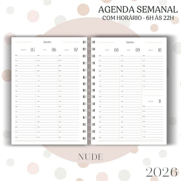 Agenda visão semanal - Nude - 2026 - Imagem 1