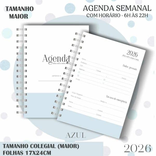 Agenda visão semanal Colegial (17x24cm) - Azul - 2026 - Imagem 2