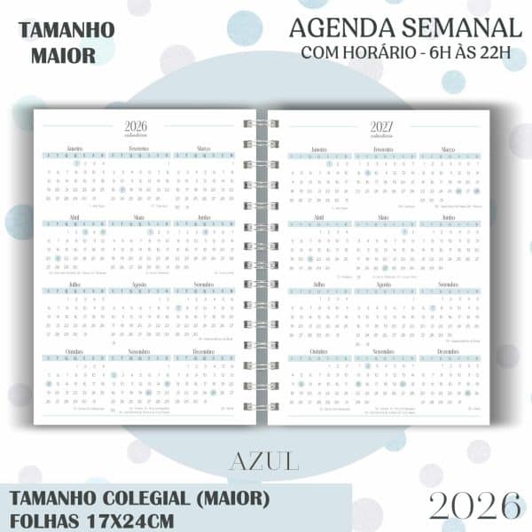 Agenda visão semanal Colegial (17x24cm) - Azul - 2026 - Imagem 3