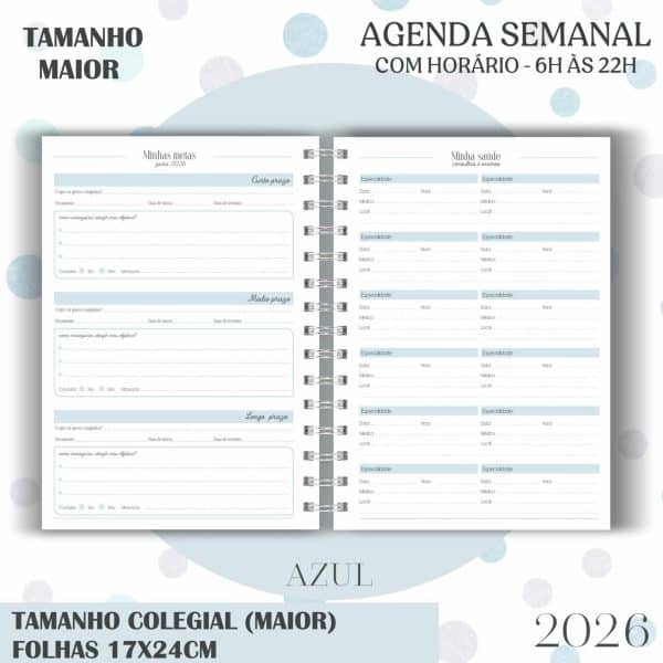 Agenda visão semanal Colegial (17x24cm) - Azul - 2026 - Imagem 4