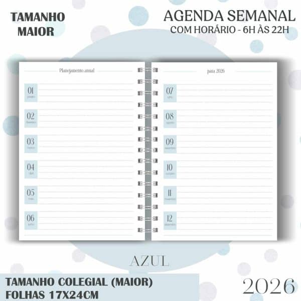 Agenda visão semanal Colegial (17x24cm) - Azul - 2026 - Imagem 5