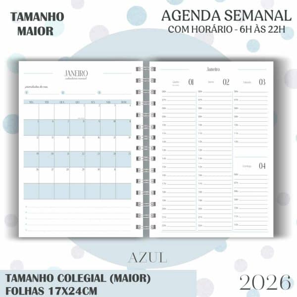 Agenda visão semanal Colegial (17x24cm) - Azul - 2026 - Imagem 7