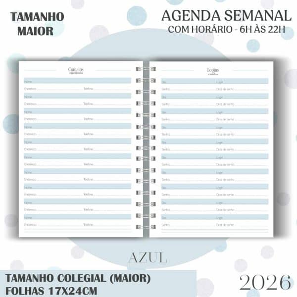 Agenda visão semanal Colegial (17x24cm) - Azul - 2026 - Imagem 8