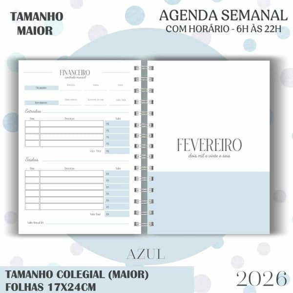 Agenda visão semanal Colegial (17x24cm) - Azul - 2026 - Imagem 9