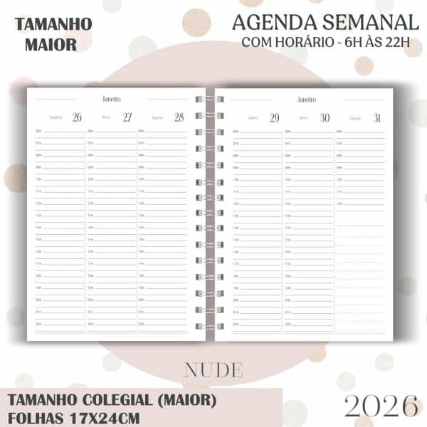 Agenda visão semanal Colegial (17x24cm) - Nude - 2026 - Imagem 9