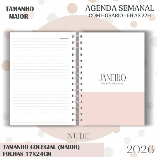 Agenda visão semanal Colegial (17x24cm) - Nude - 2026 - Imagem 11