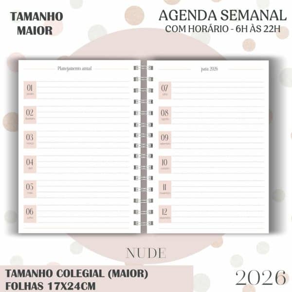 Agenda visão semanal Colegial (17x24cm) - Nude - 2026 - Imagem 2