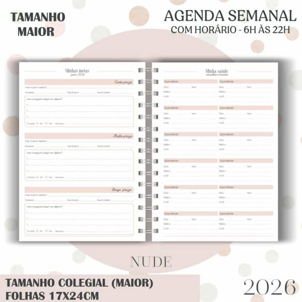 Agenda visão semanal Colegial (17x24cm) - Nude - 2026 - Imagem 4