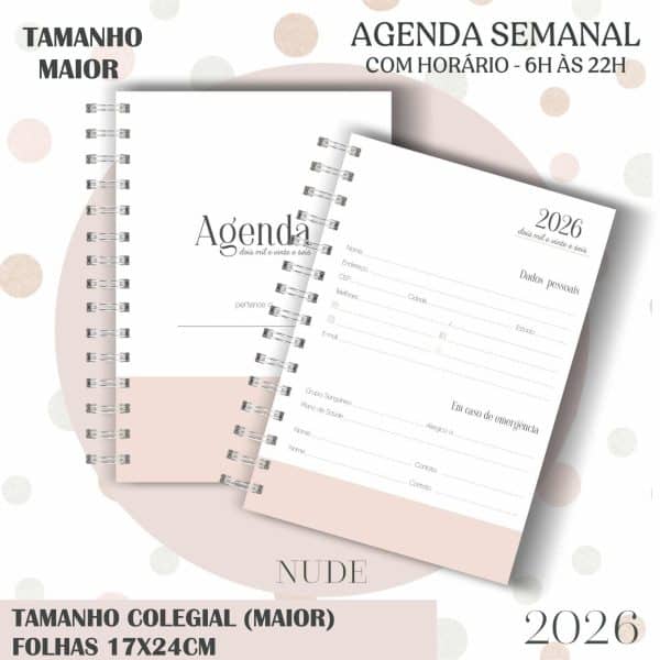Agenda visão semanal Colegial (17x24cm) - Nude - 2026 - Imagem 6