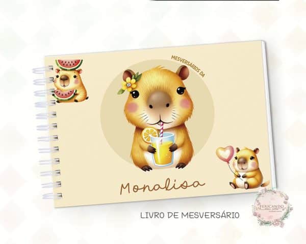 Livro de Mesversário - Capivara Menina - Mod 02 - Coleção 2025 - Imagem 1