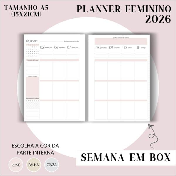 Fichário/Planner Feminino 2026 - Visão Semanal em BOX - Imagem 3