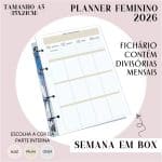 Fichário/Planner Feminino 2026 - Visão Semanal em BOX