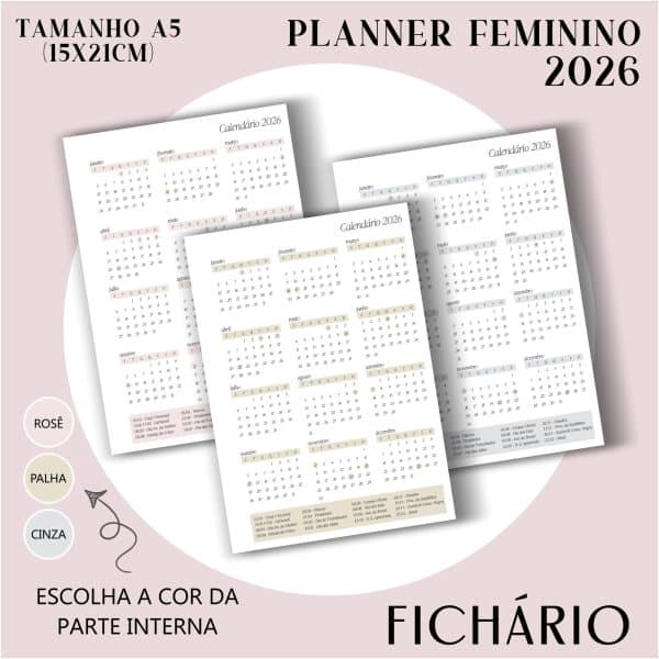 Fichário/Planner Feminino 2026 - Visão Semanal em LINHAS - Imagem 4