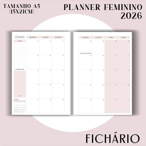 Fichário/Planner Feminino 2026 - Visão Semanal em LINHAS - Imagem 11