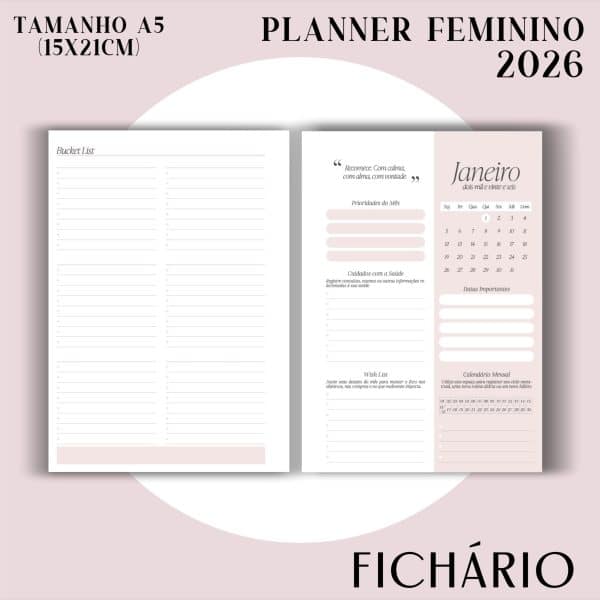 Fichário/Planner Feminino 2026 - Visão Semanal em LINHAS - Imagem 9