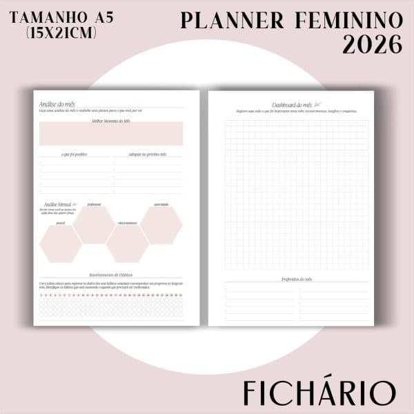 Fichário/Planner Feminino 2026 - Visão Semanal em LINHAS - Imagem 8