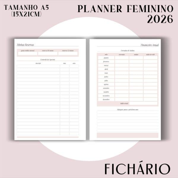 Fichário/Planner Feminino 2026 - Visão Semanal em LINHAS - Imagem 5