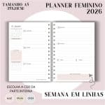 Planner Feminino 2026 - Visão Semanal em LINHAS