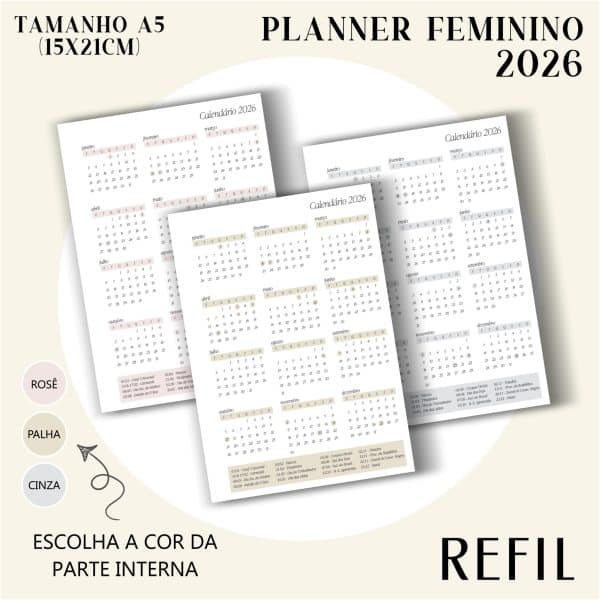Refil para Fichário A5 - Planner Feminino 2026 - Visão Semanal em LINHAS - Imagem 10