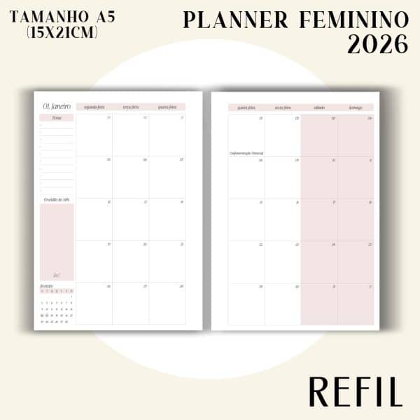 Refil para Fichário A5 - Planner Feminino 2026 - Visão Semanal em LINHAS - Imagem 9