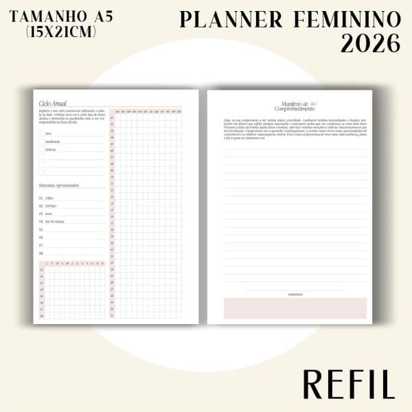 Refil para Fichário A5 - Planner Feminino 2026 - Visão Semanal em LINHAS - Imagem 6