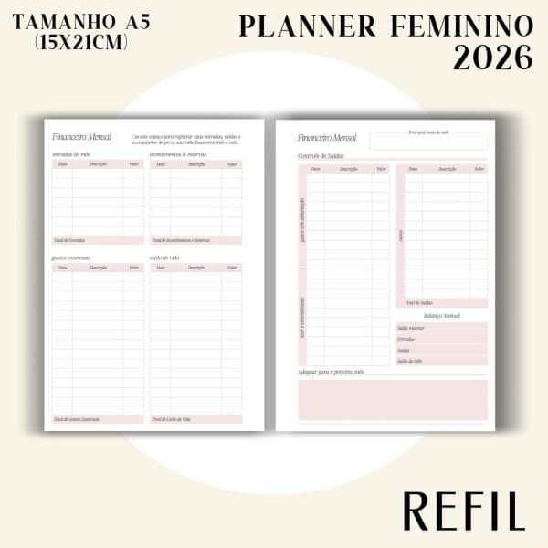 Refil para Fichário A5 - Planner Feminino 2026 - Visão Semanal em LINHAS - Imagem 5