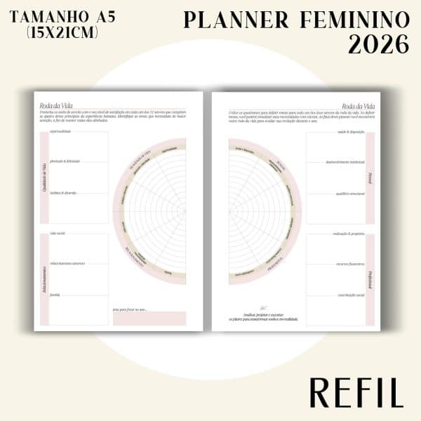 Refil para Fichário A5 - Planner Feminino 2026 - Visão Semanal em LINHAS - Imagem 4