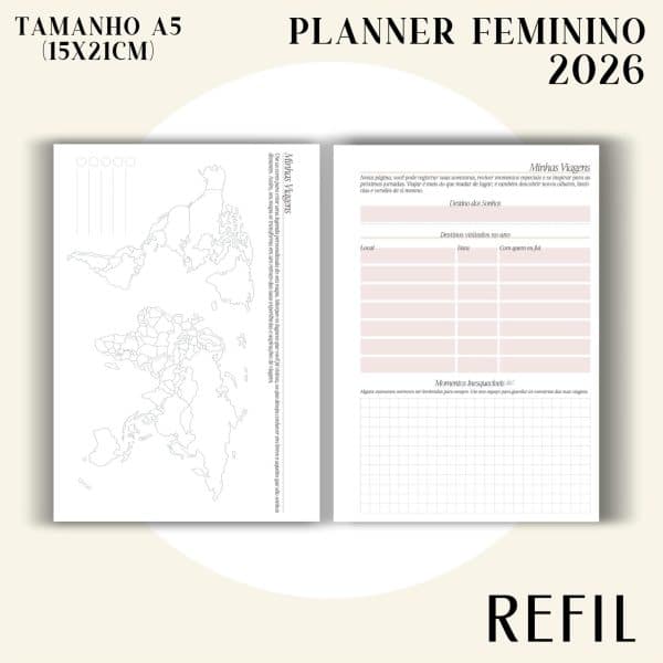 Refil para Fichário A5 - Planner Feminino 2026 - Visão Semanal em LINHAS - Imagem 13