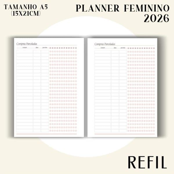 Refil para Fichário A5 - Planner Feminino 2026 - Visão Semanal em LINHAS - Imagem 12