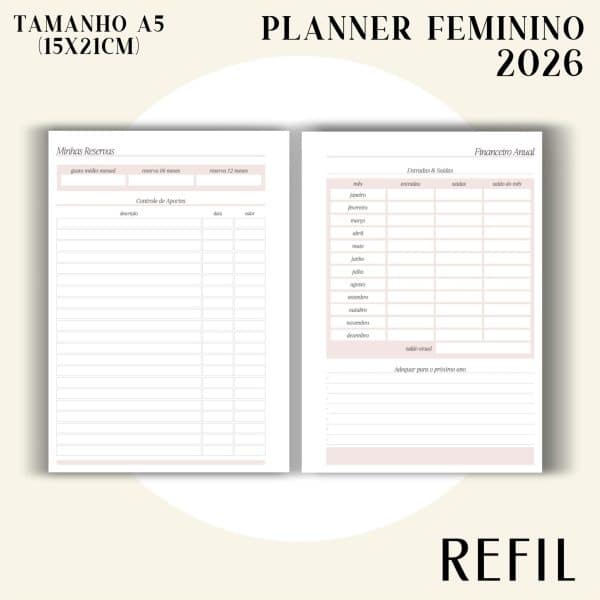 Refil para Fichário A5 - Planner Feminino 2026 - Visão Semanal em LINHAS - Imagem 11