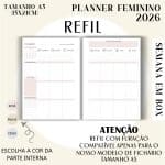 Refil para Fichário A5 - Planner Feminino 2026 - Visão Semanal em BOX