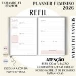 Refil para Fichário A5 - Planner Feminino 2026 - Visão Semanal em LINHAS