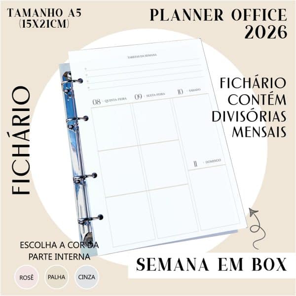 Fichário/Planner Office 2026 - Visão Semanal em BOX - Imagem 1