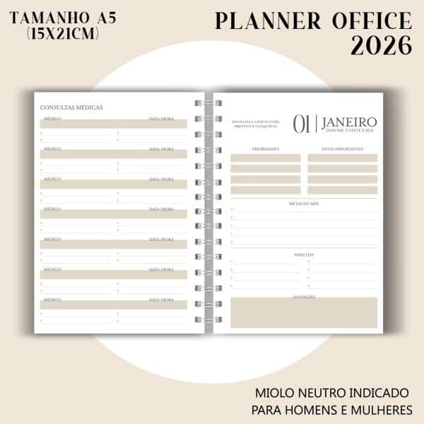Planner Office 2026 - Visão Semanal em LINHAS - Imagem 9